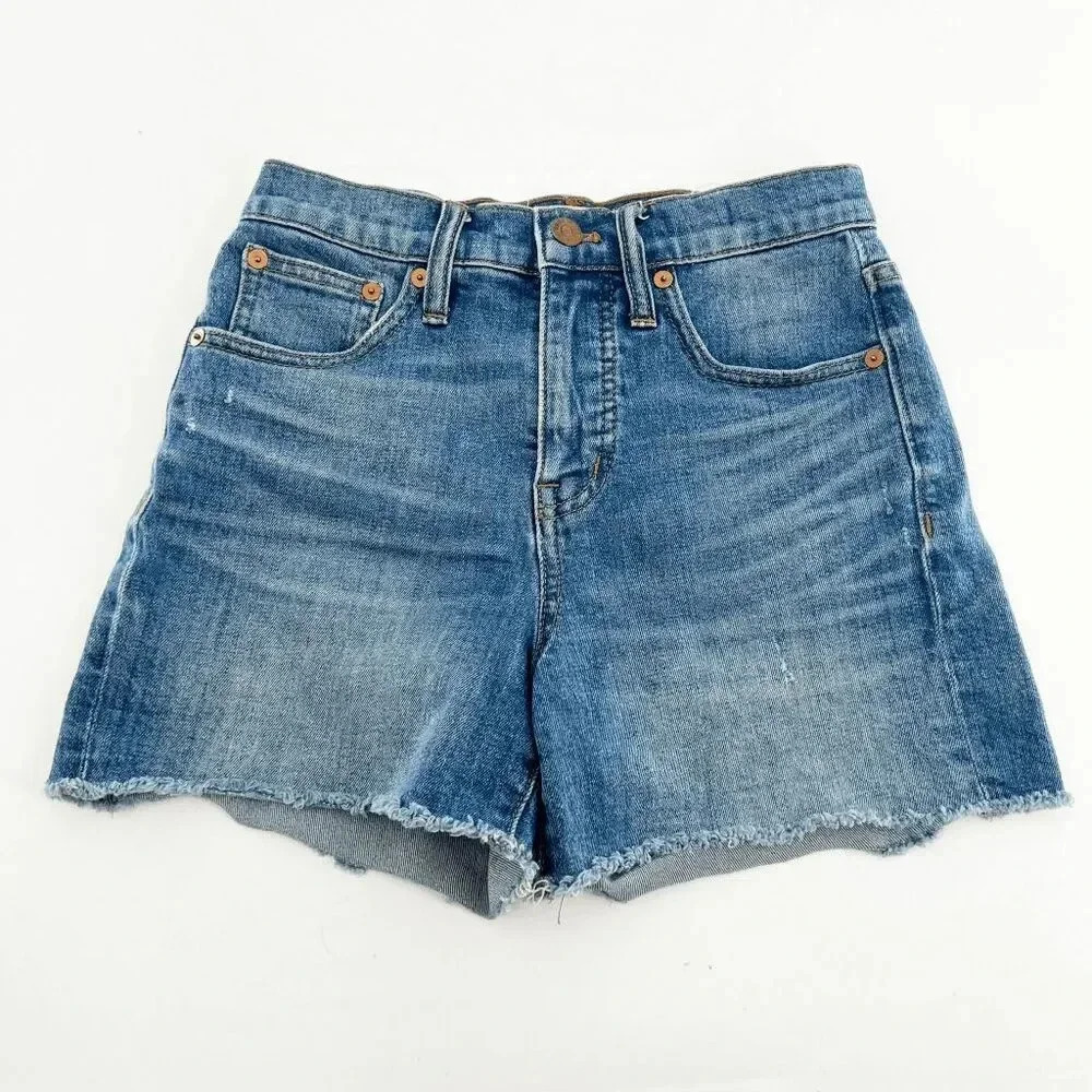 Madewell Jean Short Womens Size 23 Blue Medium Wash High Rise Denim Raw Hem‎